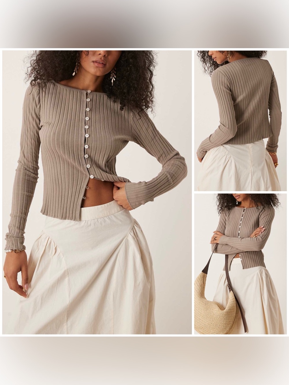 NWOT Free People Tilly Long-Sleeve Cardi - fallen rock neutral - medium